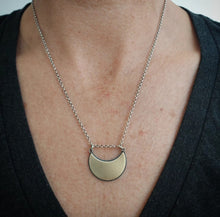 Load image into Gallery viewer, Brass and Sterling Crescent Moon Necklace
