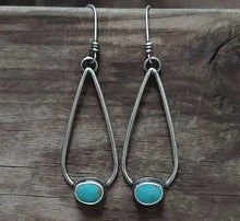 Load image into Gallery viewer, Kingman Turquoise Teardrop Hoops
